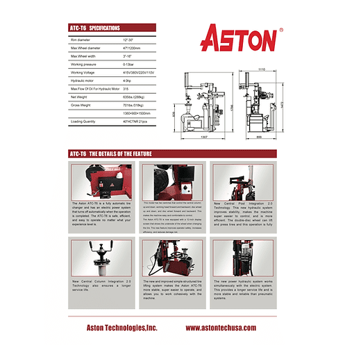 Aston Leverless Center Post Tire Changer Combo Fully Automatic - T6-3022